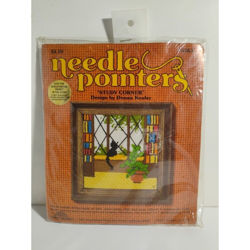 Vintage Sunset Designs Sturdy Corner Cat Sitting in Window  Needle Pointers Kit